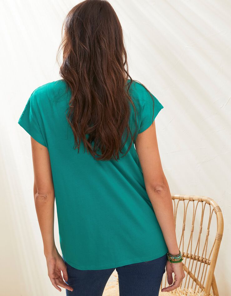 Tee-shirt boutonné, broderie anglaise (vert) Tee-shirt boutonné, broderie anglaise (vert)