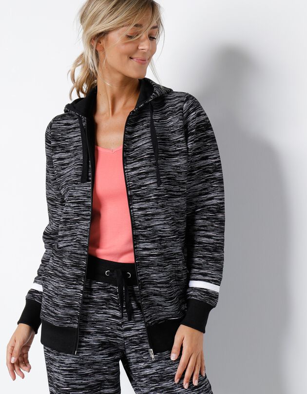 Veste zippée molleton gratté imprimé chiné (noir chiné / blanc)