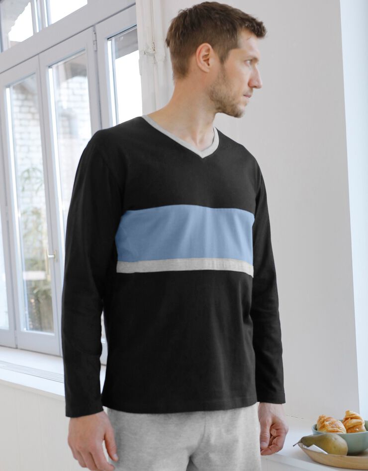 Tee-shirt pyjama rayé manches longues (noir) Tee-shirt pyjama rayé manches longues (noir)