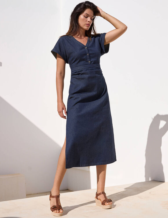 Robe longue en jean, manches courtes (dark blue)