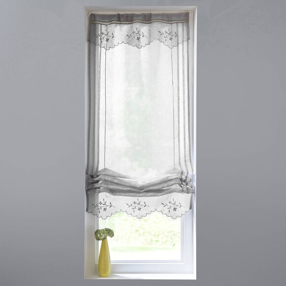Vitrage macramé brodé finition passe-tringle (gris)