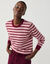 Pull ray&eacute; col rond, laine d'agneau (bordeaux / rose poudr&eacute;)