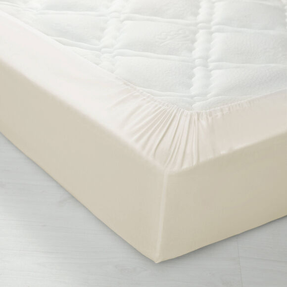 Drap-housse uni polyester - coton bonnet 32 cm (&eacute;cru)