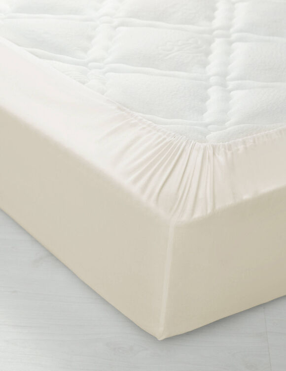 Drap-housse uni polyester - coton bonnet 32 cm (&eacute;cru)