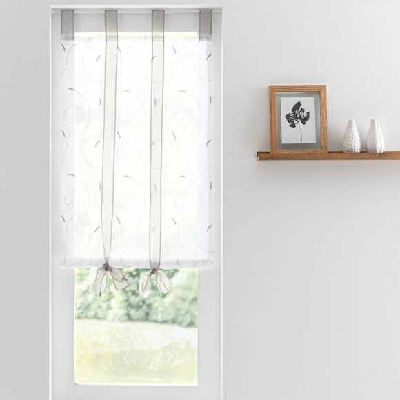 Store fine broderie feuilles (gris / blanc)