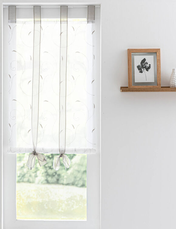 Store fine broderie feuilles (gris / blanc)