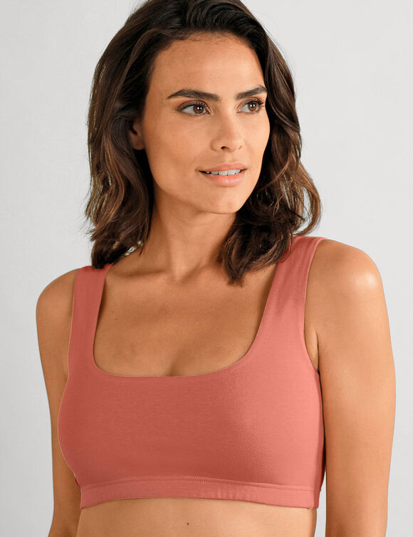 Brassière confort coton stretch doublé sans armatures - lot de 2 (corail + poudre)