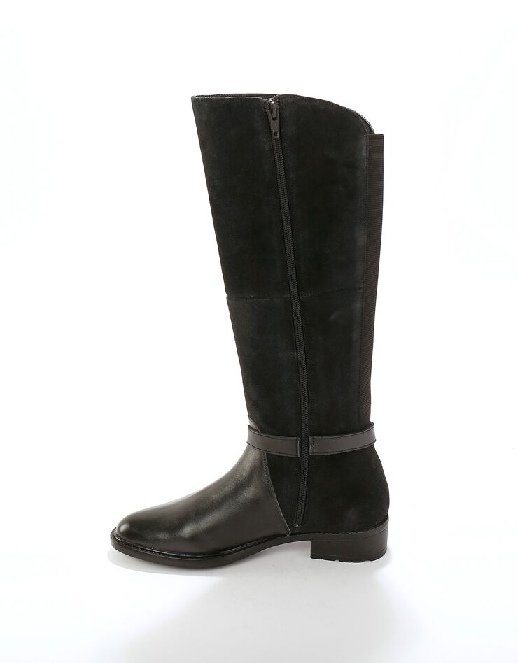 Bottes en cuir bimatière à mollets élastiqués (noir)