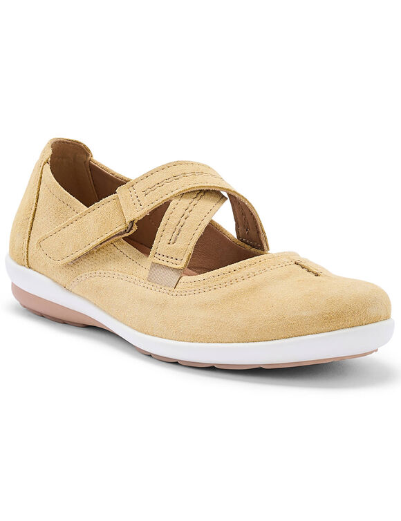 Babies en cuir &agrave; pattes crois&eacute;es, largeur confort (jaune)