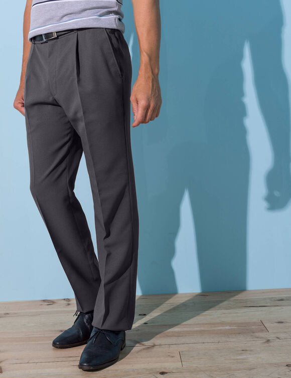 Pantalon taille &eacute;lastiqu&eacute;e &agrave; pinces - polyester (gris anthracite)