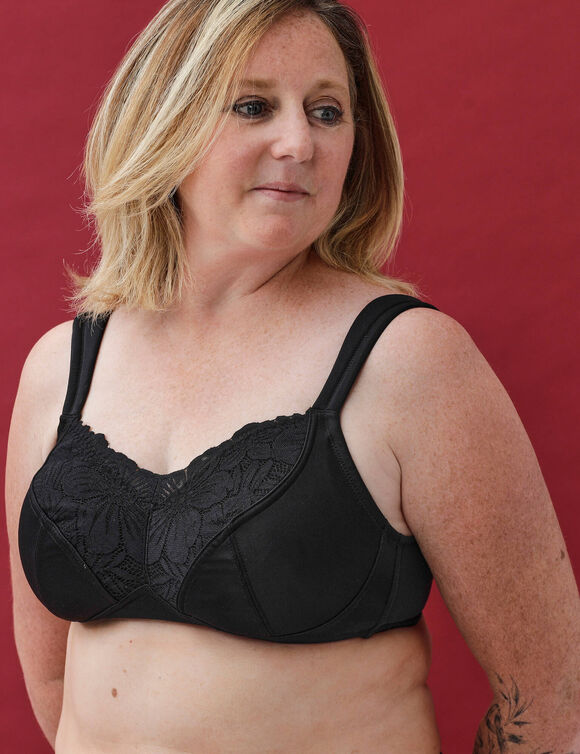 Soutien-gorge post-op&eacute;ratoire forme embo&icirc;tante en dentelle et microfibre - sans armatures (noir)
