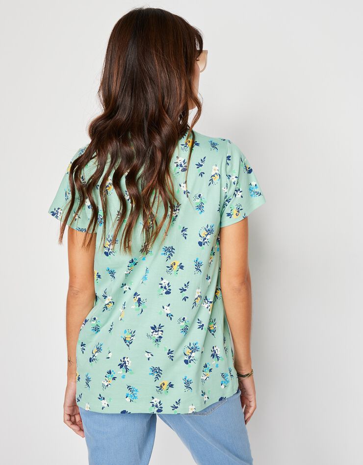 Tee-shirt col rond imprimé fleuri coton (vert d'eau) Tee-shirt col rond imprimé fleuri coton (vert d'eau)