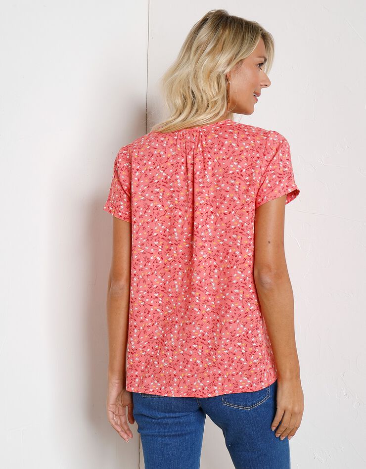 Blouse boutonnée en viscose imprimée, manches courtes (corail grisé) Blouse boutonnée en viscose imprimée, manches courtes (corail grisé)