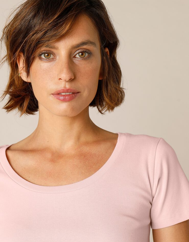 Tee-shirt col rond uni manches courtes jersey coton bio (rose poudré) Tee-shirt col rond uni manches courtes jersey coton bio (rose poudré)