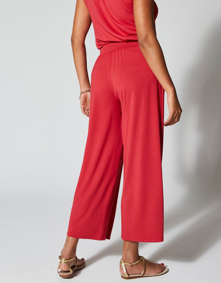 Pantalon large 7/8ème taille élastiquée maille fluide unie (rouge)