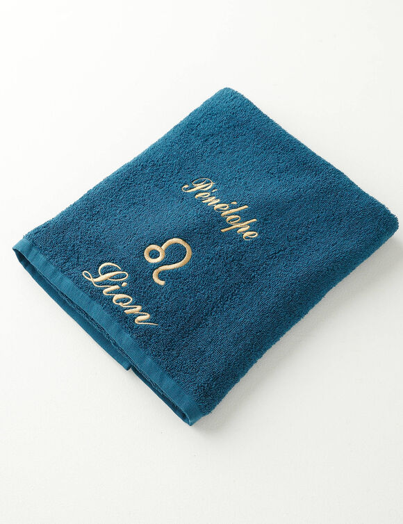 Serviettes de bain brod&eacute;es signe astrologique, &agrave; personnaliser - 420g/m2 (lion)