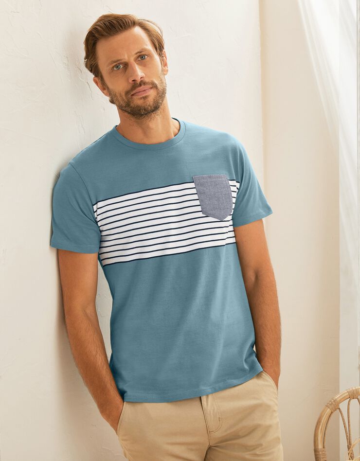 Tee-shirt rayé manches courtes (bleu lagon)