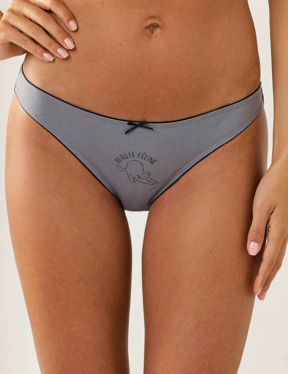 Slip coton imprim&eacute; motif "chat" assorti &ndash; Lot de 4 (noir / blanc)