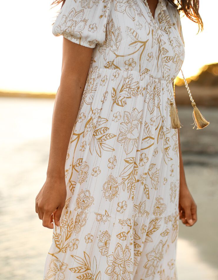 Robe longue volantée imprimée (blanc / caramel) Robe longue volantée imprimée (blanc / caramel)
