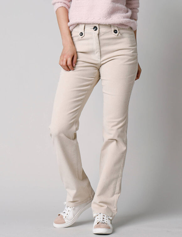 Pantalon droit, velours côtelé (grège)