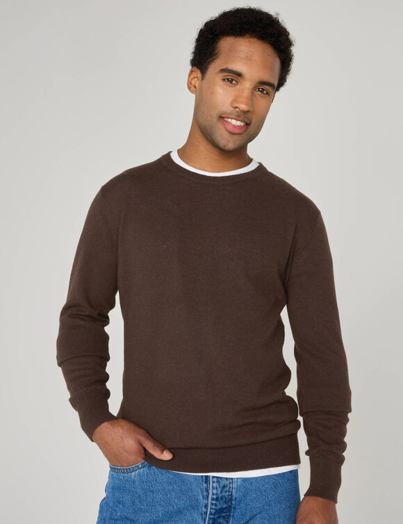 Pull col rond 80% laine (marron)