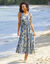 Robe longue à volants, crépon imprimé (bleu / vert)