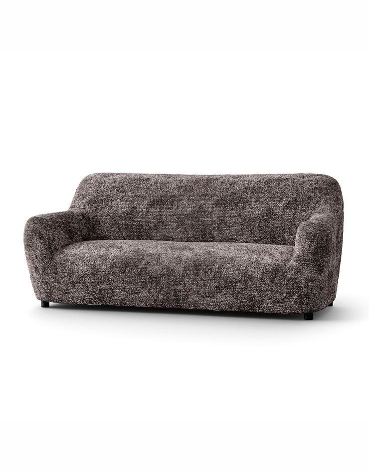 Housse bi-extensible microfibre gaufrée léopard pour fauteuil et canapé (chocolat)