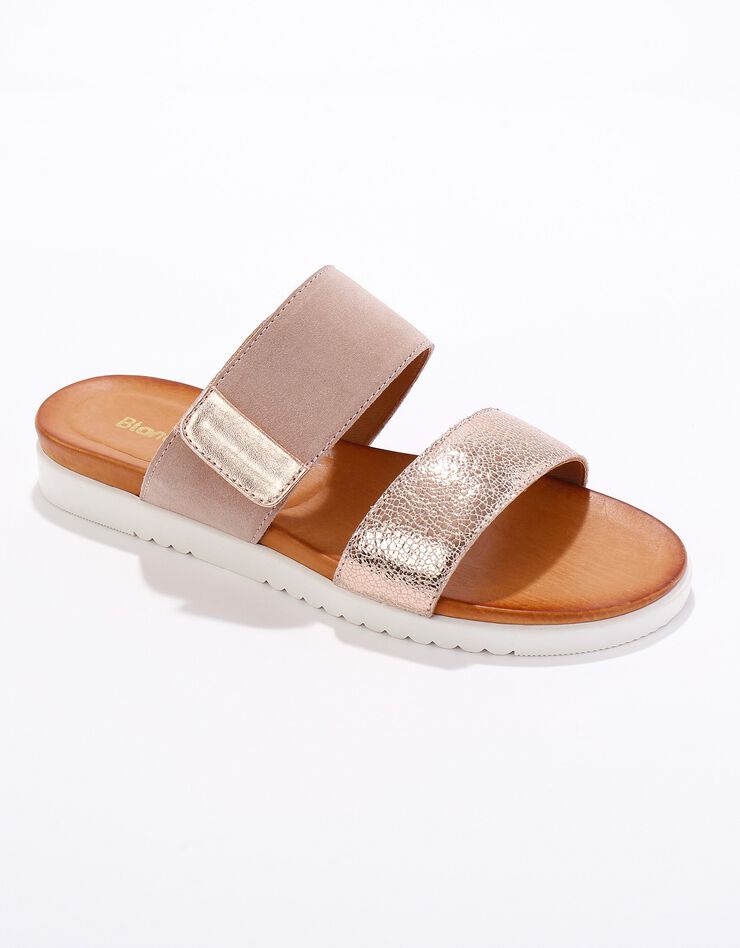 Mules scratchées largeur confort à ouverture totale, cuir irisé (beige)
