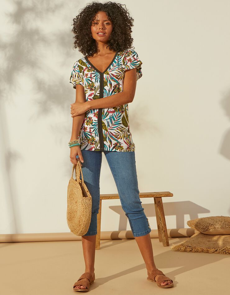Tee-shirt imprimé tropical (blanc / vert) Tee-shirt imprimé tropical (blanc / vert)