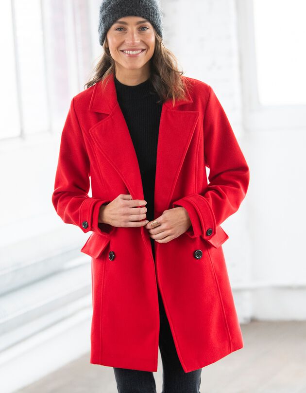 Manteau caban aspect drap de laine (rouge)