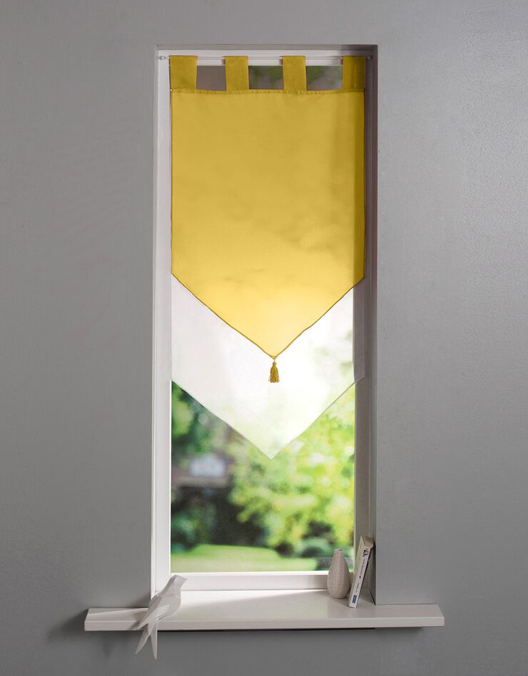 Vitrage voile double uni forme pointe finition pattes (jaune / blanc)