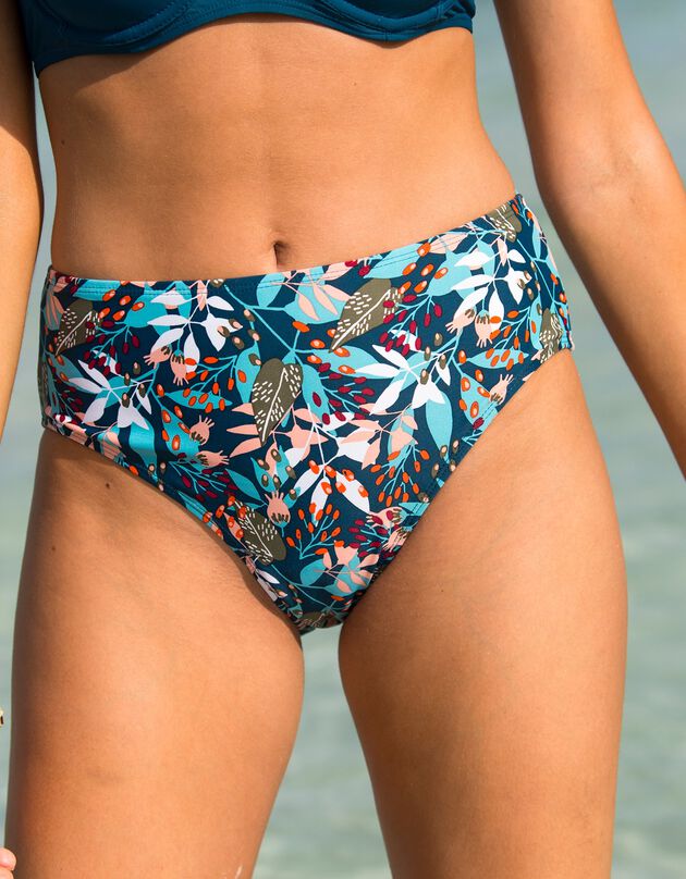 Culotte de bain imprimée haute et sculptante Melosa (bleu)