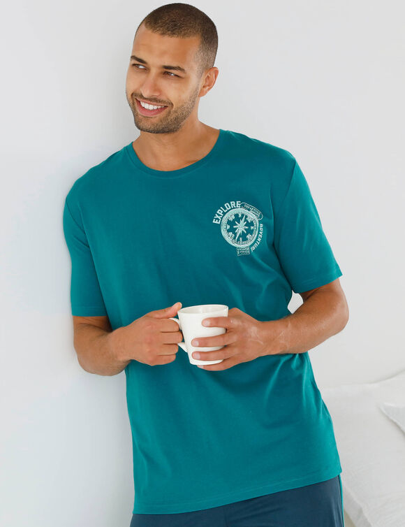 T-shirt pyjama motif poitrine manches courtes  (turquoise)