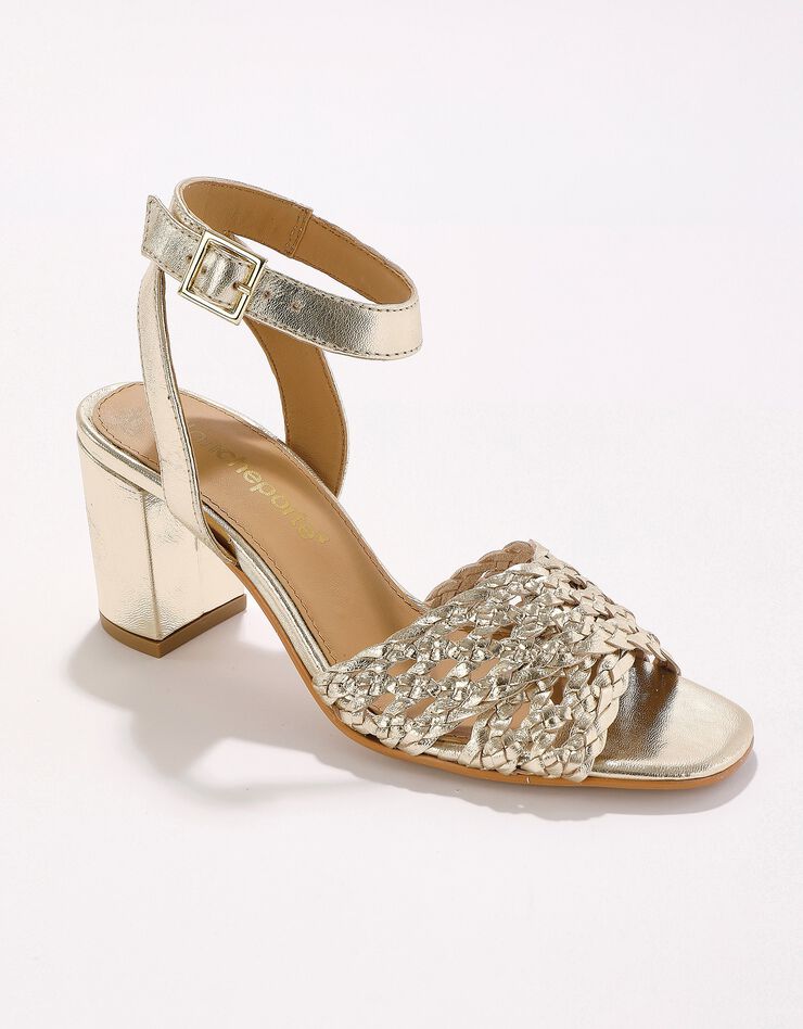 Sandales à brides en cuir tressé à talon (doré) Sandales à brides en cuir tressé à talon (doré)