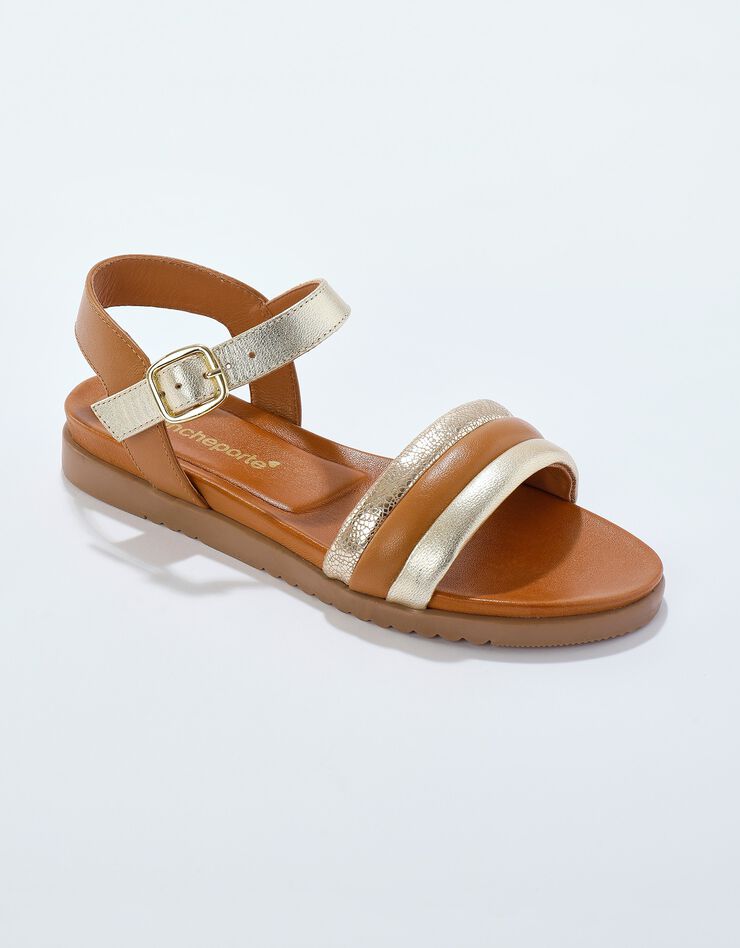 Sandales compensées en cuir fantaisie tricolore (caramel) Sandales compensées en cuir fantaisie tricolore (caramel)