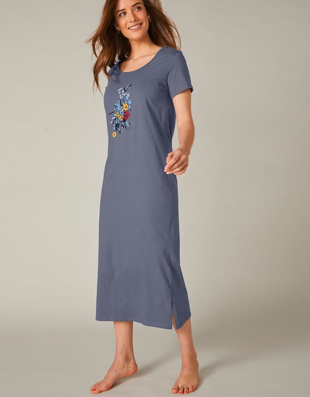 Chemise de nuit longue manches courtes motif "fleurs" (ardoise) Chemise de nuit longue manches courtes motif "fleurs" (ardoise)