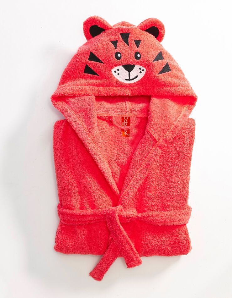 Peignoir de bain enfant tigre éponge coton - 340g/m² (corail)