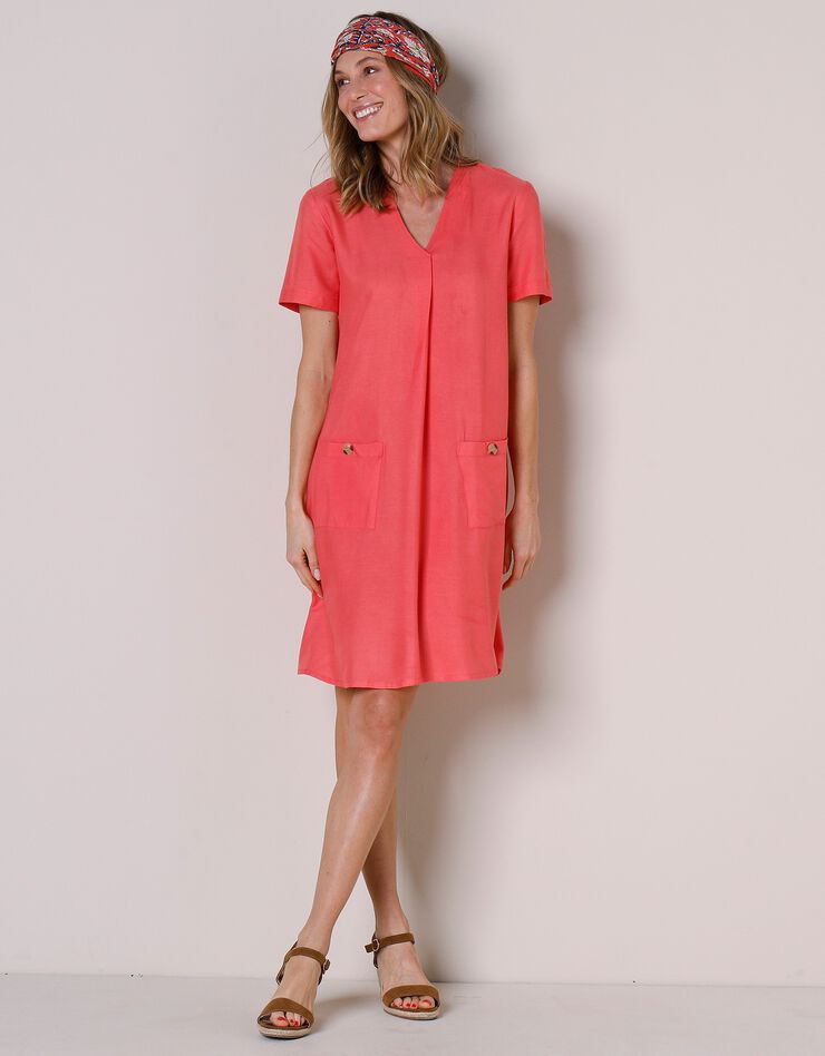 Robe courte évasée unie (corail)