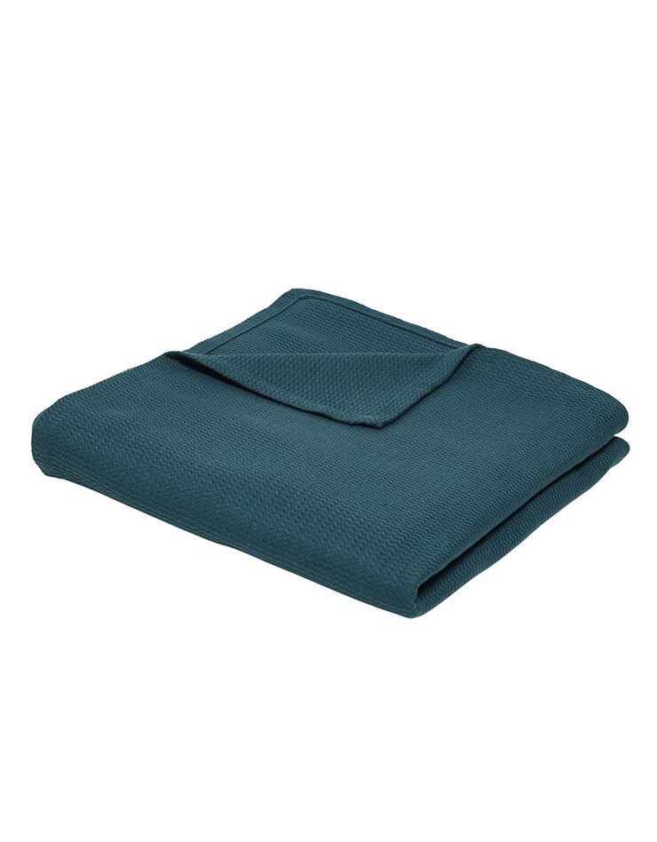 Jeté de canapé ou plaid uni nid d’abeille - coton (bleu paon)
