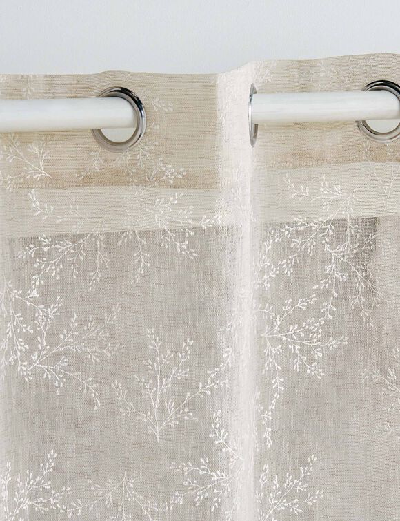 Voilage imprim&eacute; fleurs de cerisier - finition oeillets (naturel)