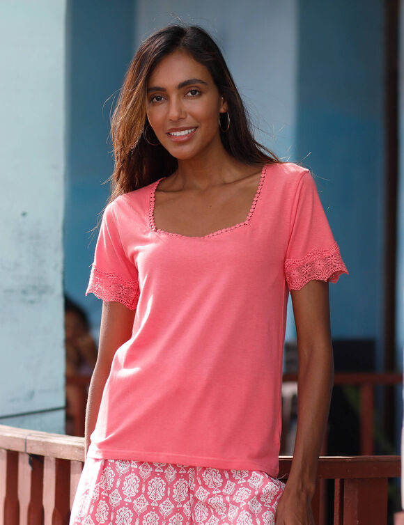 T-shirt col carré galon fantaisie (bois de rose)
