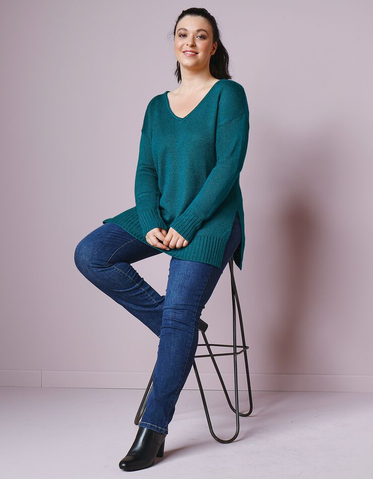 Pull tunique col V toucher mohair (vert sapin) Pull tunique col V toucher mohair (vert sapin)