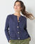 Gilet boutonn&eacute; manches longues, maille fantaisie (marine)
