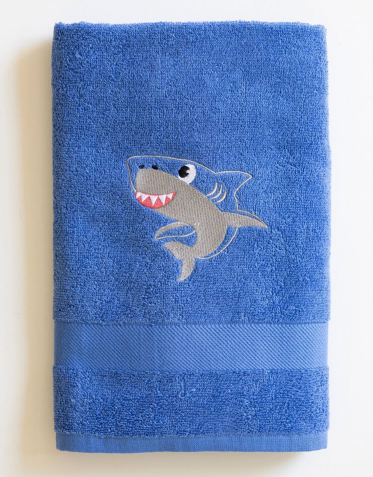 Collection éponge enfant brodée requin coton - 380g/m2 (bleu dur)