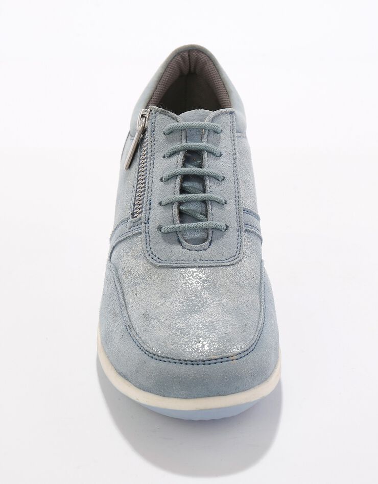 Baskets zippées compensées en cuir femme (bleu grisé)