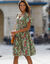 Robe boutonnée manches "papillon" imprimée (vert / rose)