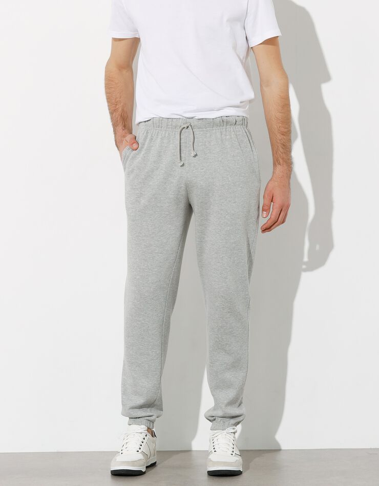 Pantalon jogging molleton bas élastiqué (gris chiné)