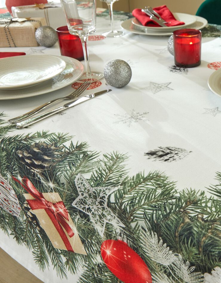 Nappe antitache imprimé couronne de Noël (vert / rouge)