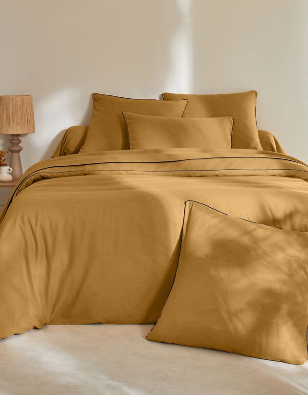 Linge de lit uni flanelle passepoil contrasté, collection "Intemporelle" (bronze)