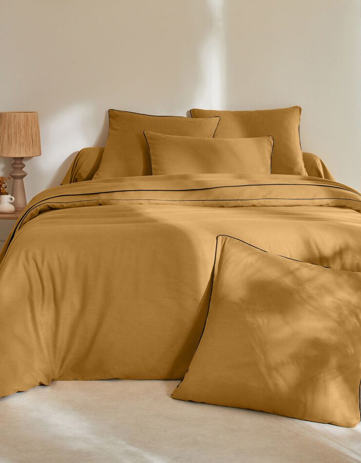 Linge de lit uni flanelle passepoil contrasté, collection "Intemporelle" (bronze)